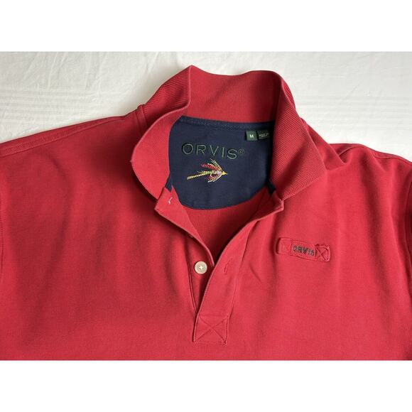 Orvis Polo Shirt Mens Red Blue Fly Fishing Pique Cotton Outdoor Heavy Thick - Picture 1 of 13